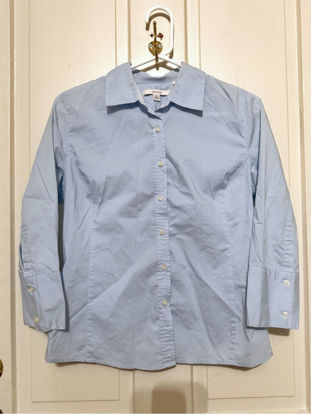 Merona Light Blue Women’s Button Down Shirt 3/4 Sleeves Size S